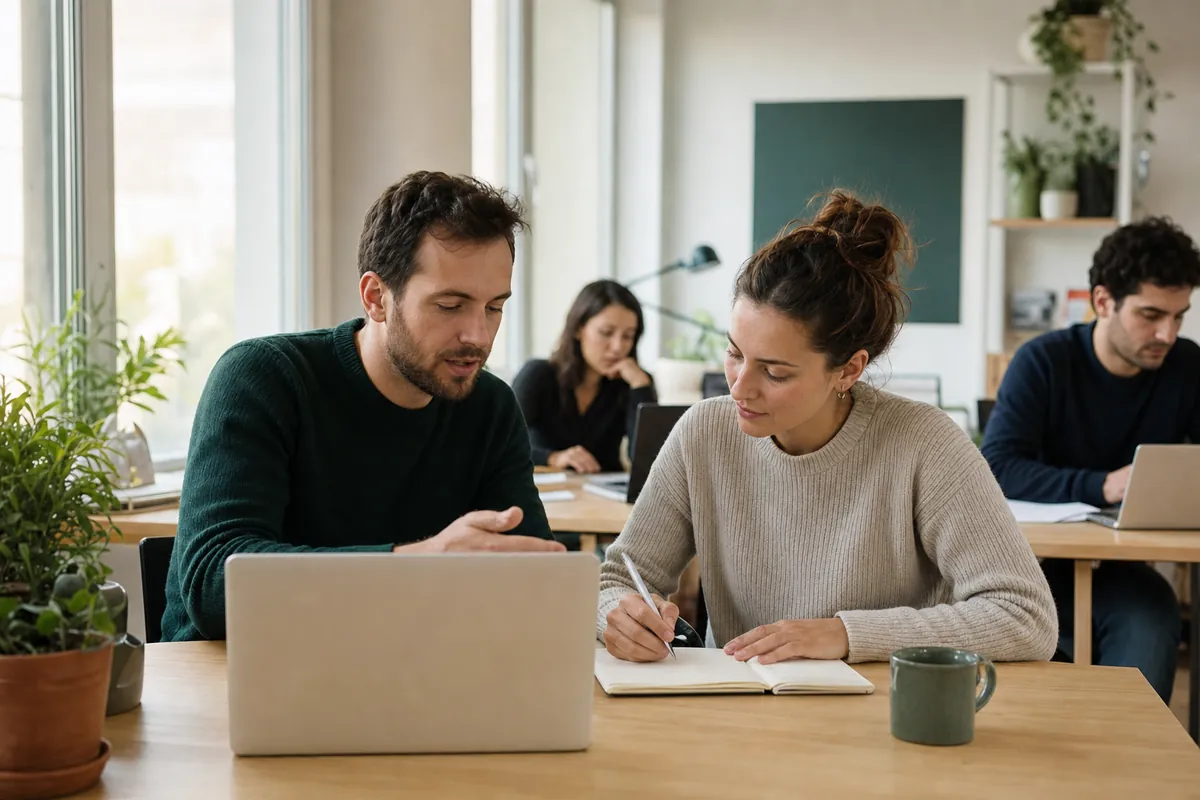 Le consultant aide une nouvelle salariée à prendre en main ses outils